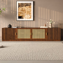 78 TV Stand For TVs Up To 85, TV Console For Living Room, Media Console With Rattan Doors, Adjustable Shelf TV Stand For Bedroom