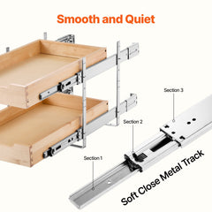 2 Tier Pull Out Cabinet Organizer Soft Close Slide Out Wood Drawer 14'W X 21'D