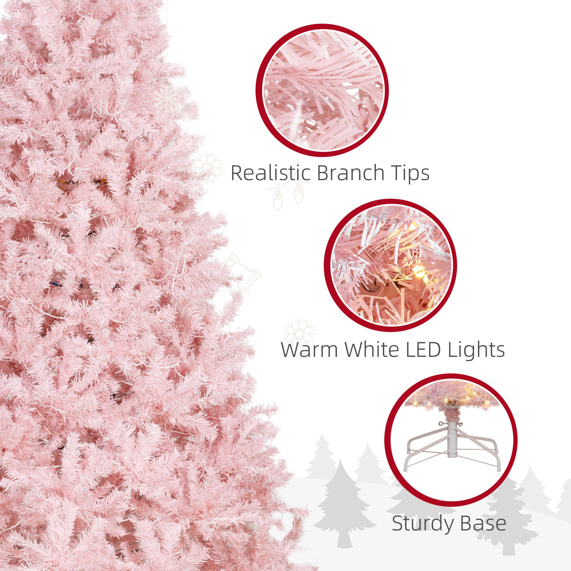 7.5 FT Tall PreLit Artificial Christmas Tree with Realistic Branches, 500 Warm White LED Lights and 1346 Tips, Pink