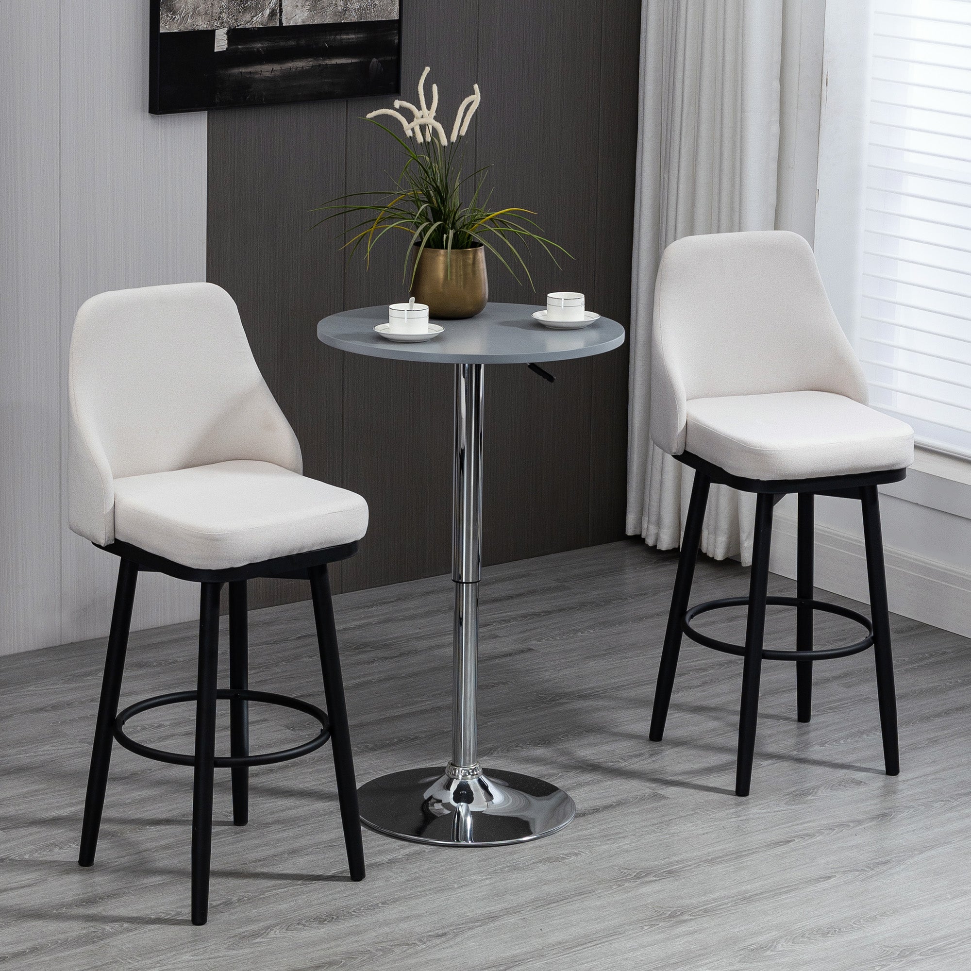Bar Height Bar Stools Set of 2, Modern 360° Swivel Kitchen Chairs with Steel Legs and Footrest, 29.5 Inch Seat Height Upholstered Barstools for Kitchen Island, Cream White