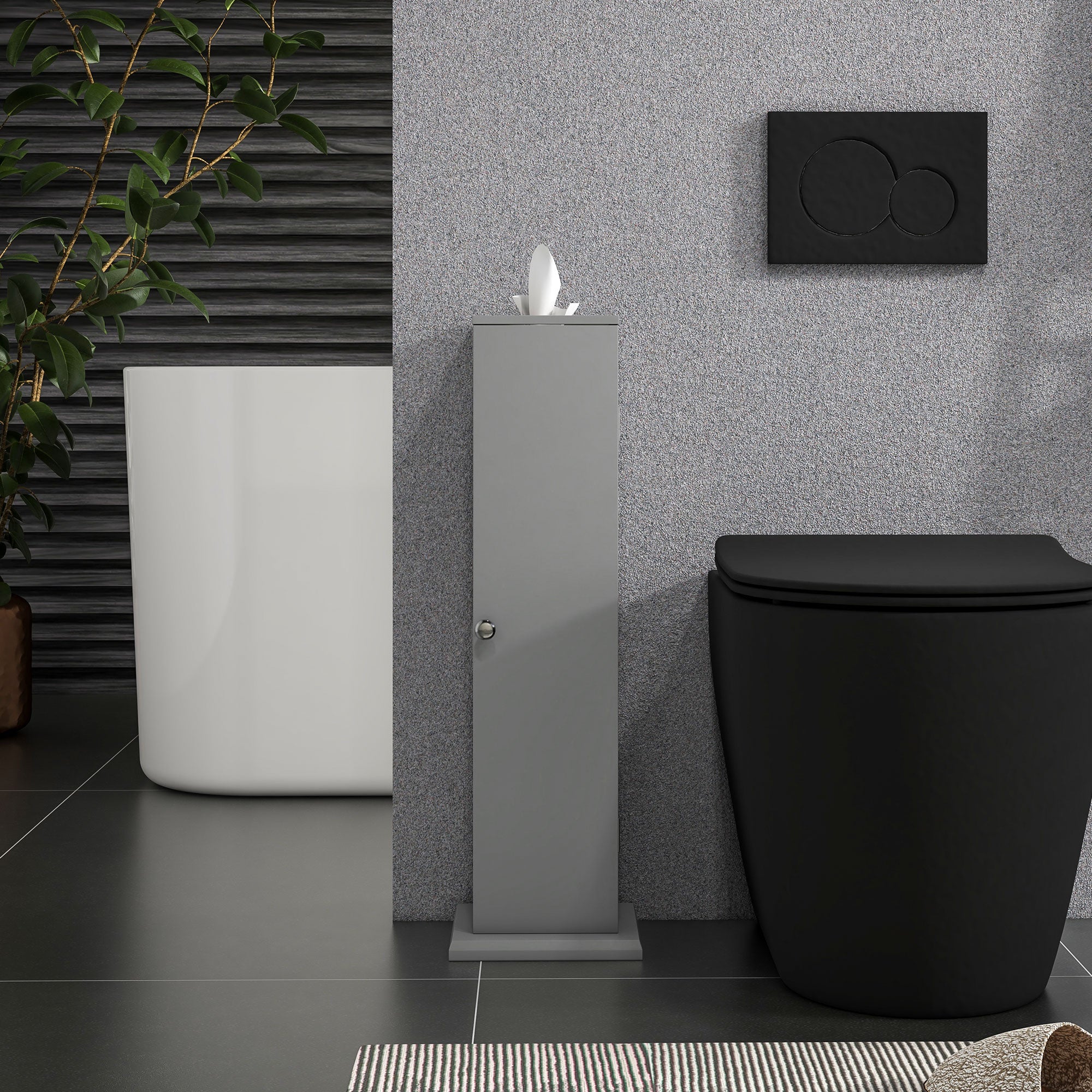 Small Toilet Paper Cabinet, Bathroom Corner Cabinet with Doors and Shelves for Paper Shampoo, Gray