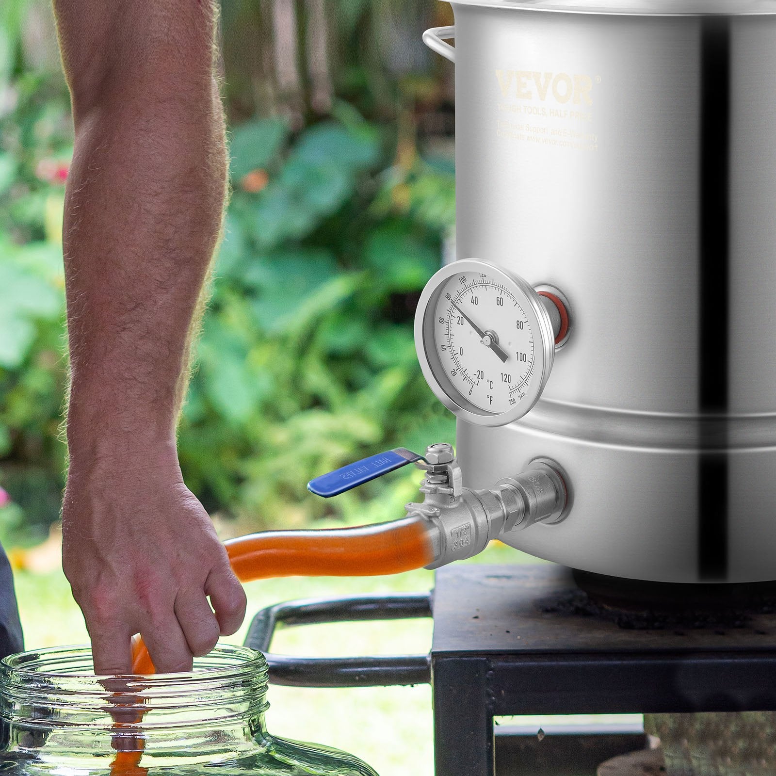 Stainless Steel Kettle, 5 GALLON Brewing Pot, Tri Ply Bottom For Beer, Brew Kettle Pot, Home Brewing Supplies Includes Lid, Handle, Thermometer, Ball Valve Spigot, Filter, Filter Tray