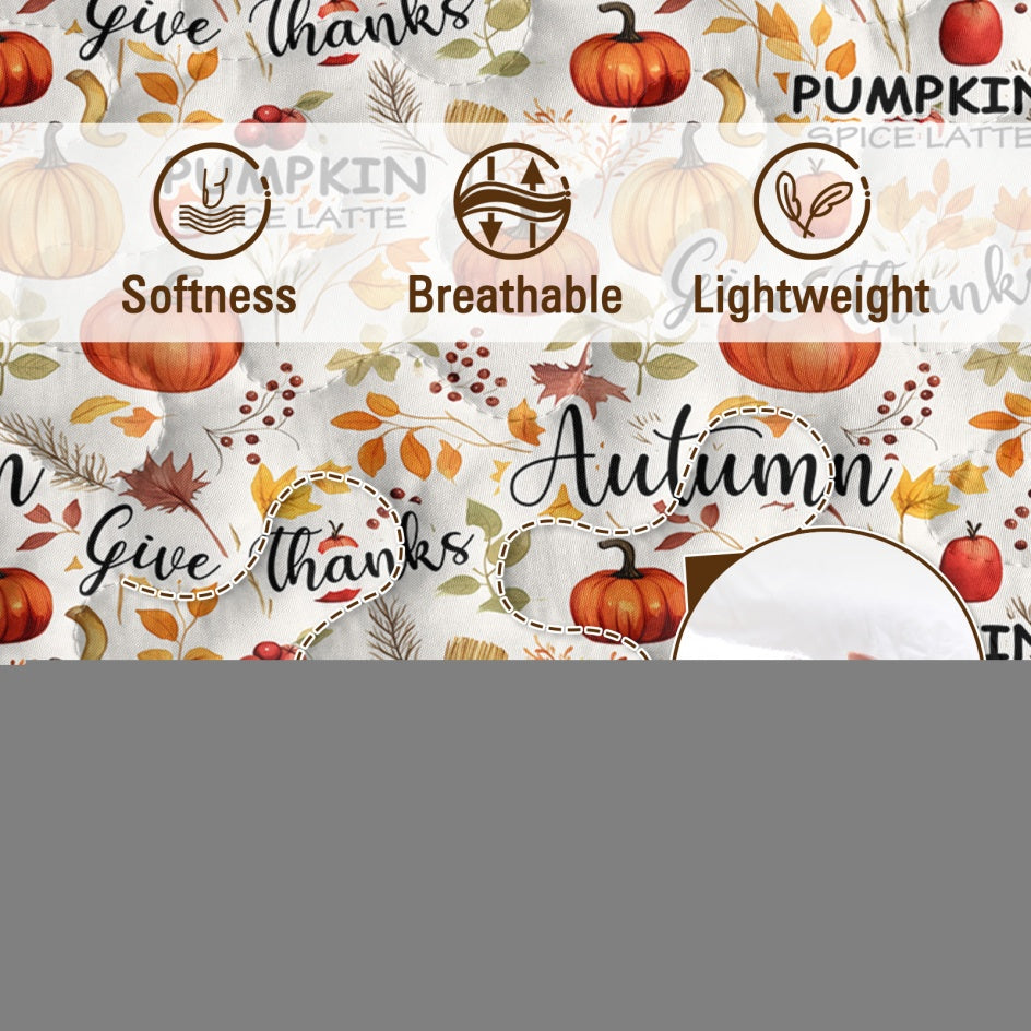 Pumpkin Autumn Leaves Print Quilt Set -1 Quilt, 2 Shams