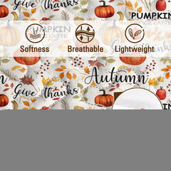 Pumpkin Autumn Leaves Print Quilt Set -1 Quilt, 2 Shams