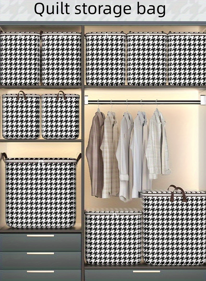 3pcs Set,140L,Stylish Foldable Zippered Storage Bags, Travel Organizer,Large Capacity, Portable, Moisture-Proof Non-Woven Fabric Solution, Houndstooth Print