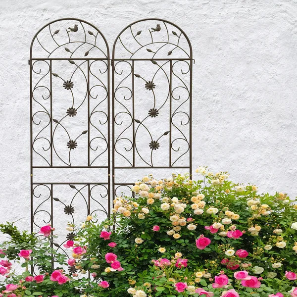 2 Pack Metal Garden Trellis 86.7" X 19.7" Rustproof Trellis For Climbing Plants Outdoor Flower Support Brown