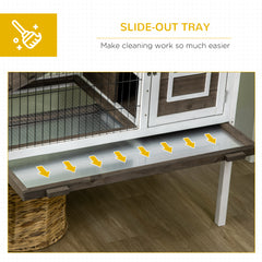Wood Rabbit Hutch, Elevated Guinea Pig Cage with Run, Coffee