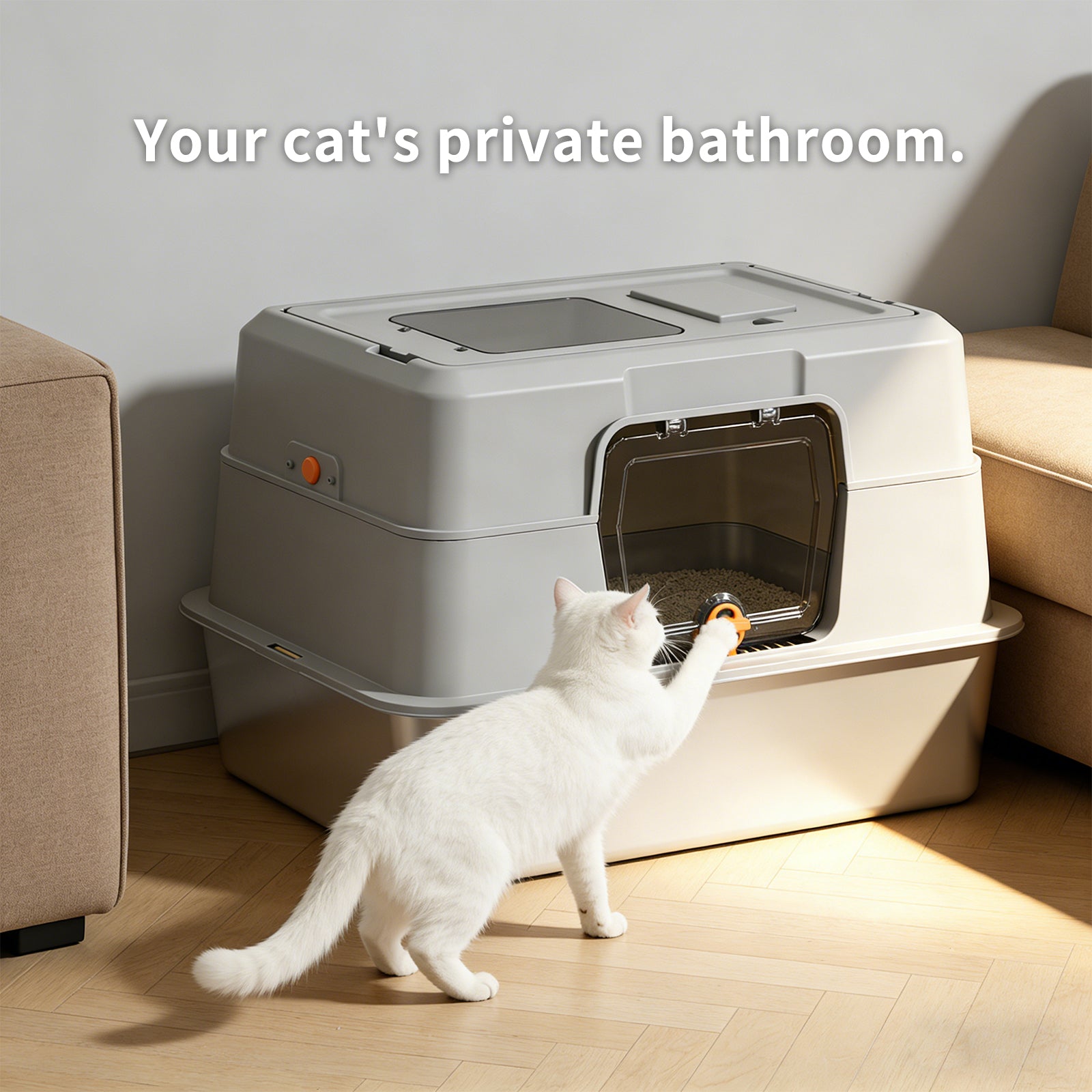 60-40-40cm Fully Enclosed Stainless Steel Cat Litter Box, Odor & Splash Proof Easy Clean, For Large Cats & Multi-Cat Households