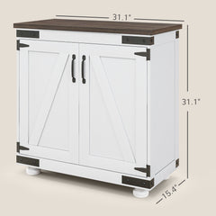Kitchen Sideboard, Buffet Cabinet with Barn Door and Adjustable Shelf, Distressed White and Brown