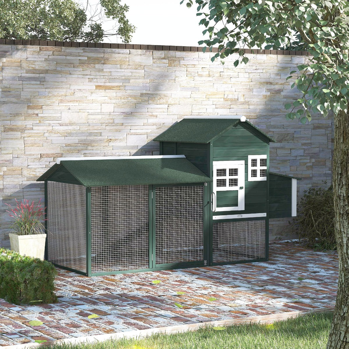 83" Wooden Outdoor Backyard Chicken Coop Fence Rabbit Bunny Hutch House with Covered Run and Nesting Box