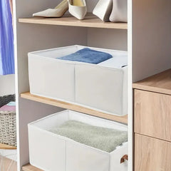 Portable Clothes Storage Box Foldable Thick Cloth Storage And Storage Bag For Organizing Bedroom Wardrobe Clothes With Window Storage Nano White And Linen Model.