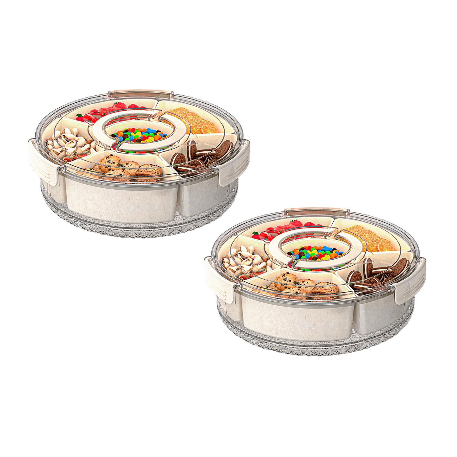 2Pcs Divided Serving Tray With Lid And Handle 360 Degree Rotatable Snack Box Container With 6 Dividers Clear Portable Snack Platters For Fruit Candy Nut Snack Perfect For Party Picnic S