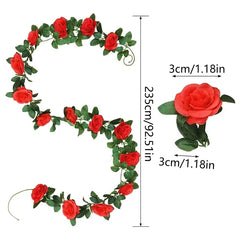 1Pc 16 Heads Artificial Rose Vine Fake Flower Garland Faux Silk Floral Hanging Ivy For Wedding Arch Party Ceremony Background Wall Garden Outdoor Decor 7.5Ft