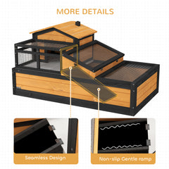 3-Room Tortoise Habitat House w/ Balcony & 2 Stories, 44" x 25.5" x 25", Yellow