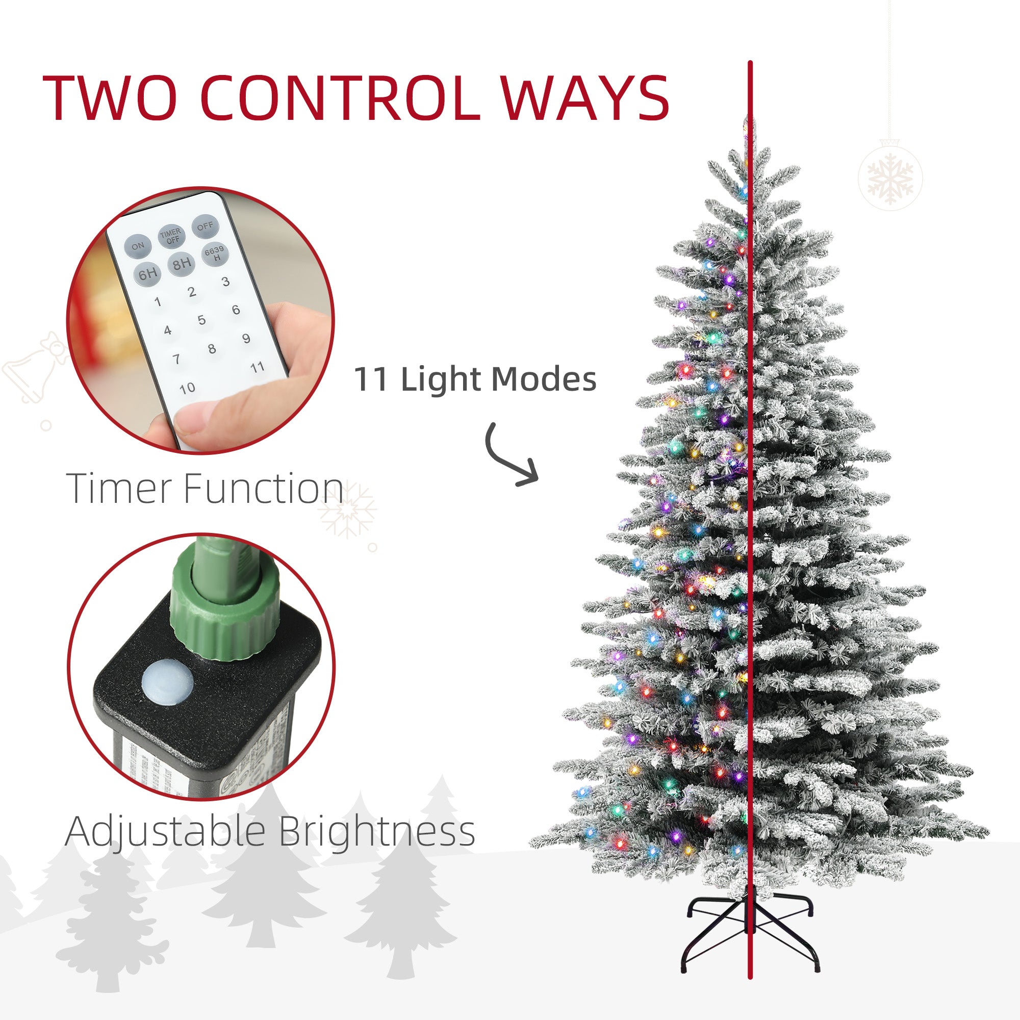 6.5ft Snow Flocked Artificial Christmas Tree, Pre-Lit Christmas Tree with 400 LED Lights and 990 Branch Tips, Green