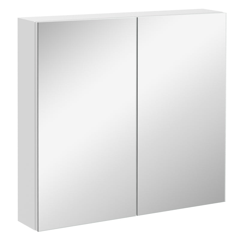 Kleankin Bathroom Mirrored Cabinet, Steel Frame Medicine Cabinet, Wall-Mounted Storage Organizer With Double Doors, White