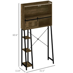 Over the Toilet Storage Cabinet, Over Toilet Bathroom Organizer with 3 Compartments, 4 Open Shelves, Distressed Brown