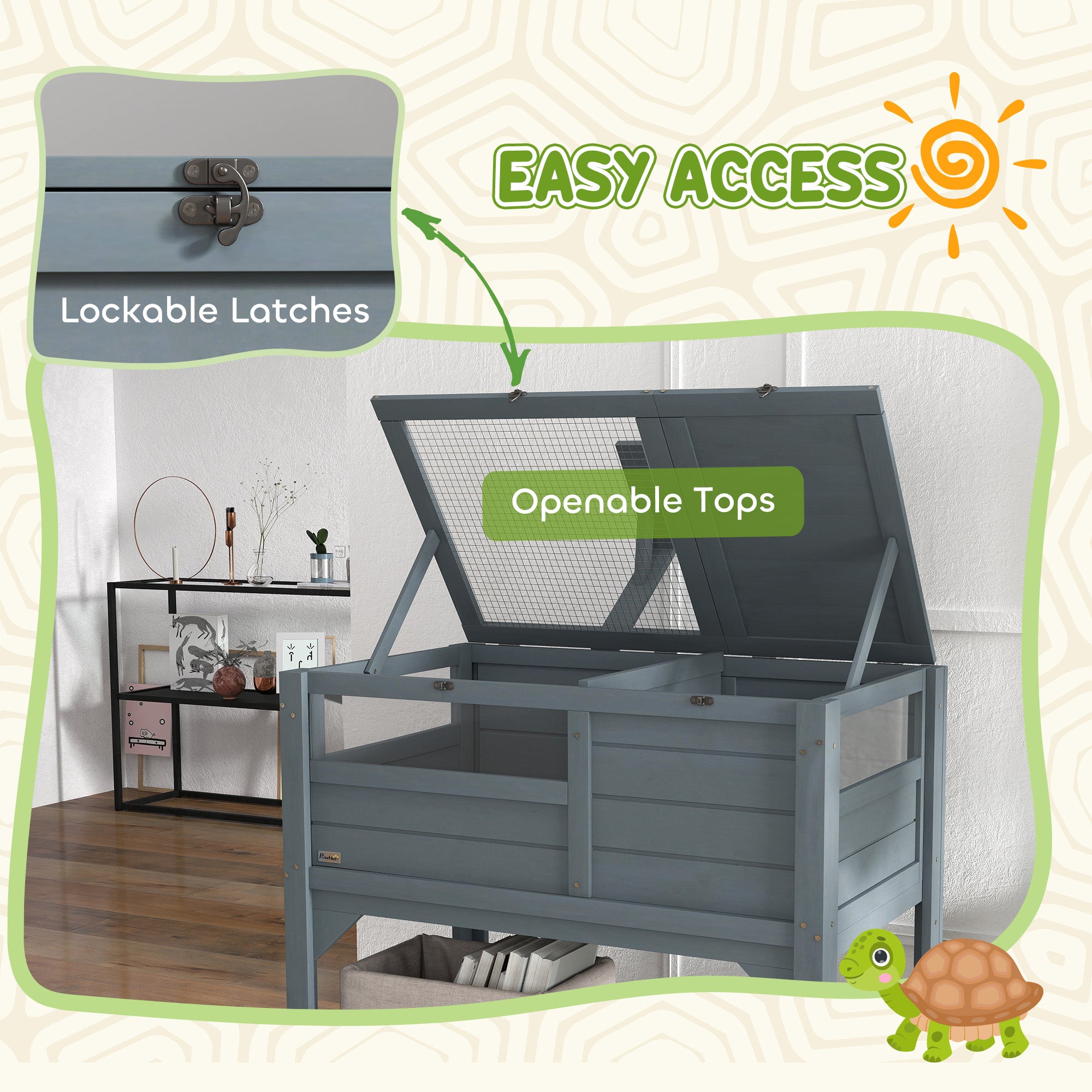 Tortoise Habitat with Shelf Storage Tortoise Gift Accessory with Weather Protection for Indoor, Gray