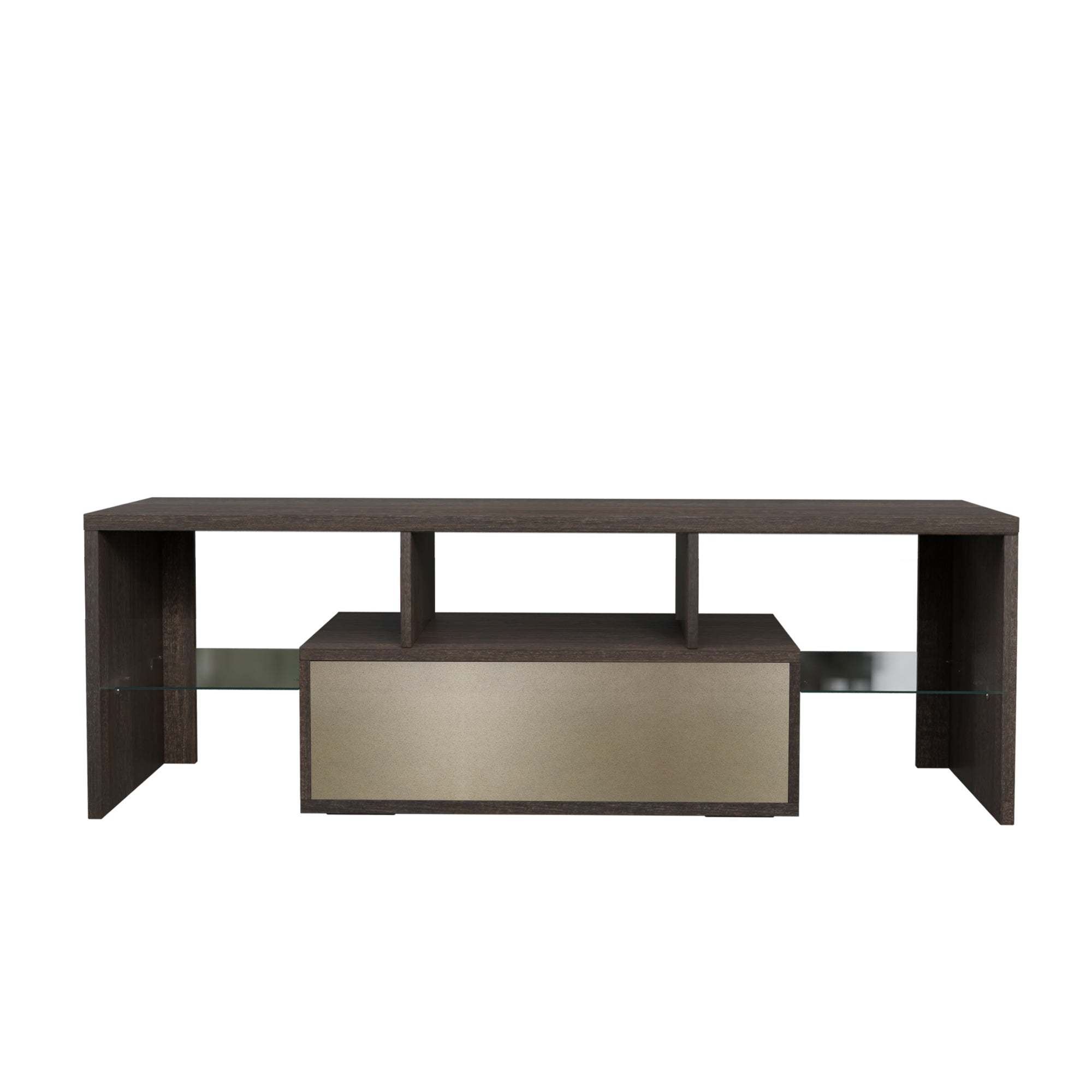20 Minutes Quick Assembly Brown Simple Modern TV  Stand With The Toughened Glass Shelf Floor Cabinet Floor TV Wall Cabinet Brown  WhiteTV Bracket  With LED Color Changing Lights For Living Room