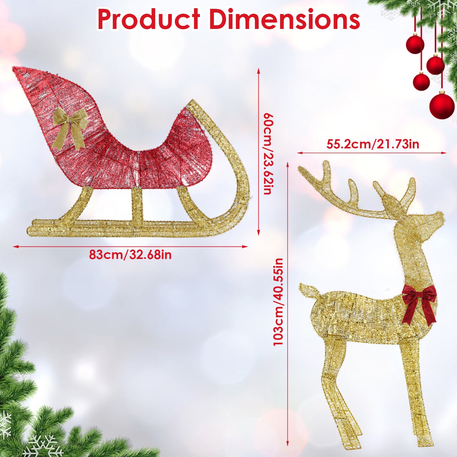1Pc Lighted Christmas Reindeer & Sleigh Indoor Outdoor Christmas Decoration Christmas Lighted Display With 8 Lighting Modes