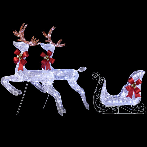 211X27.5X100cm Deer Sled, White Light, Powder Mesh, Christmas Lights, Reindeer