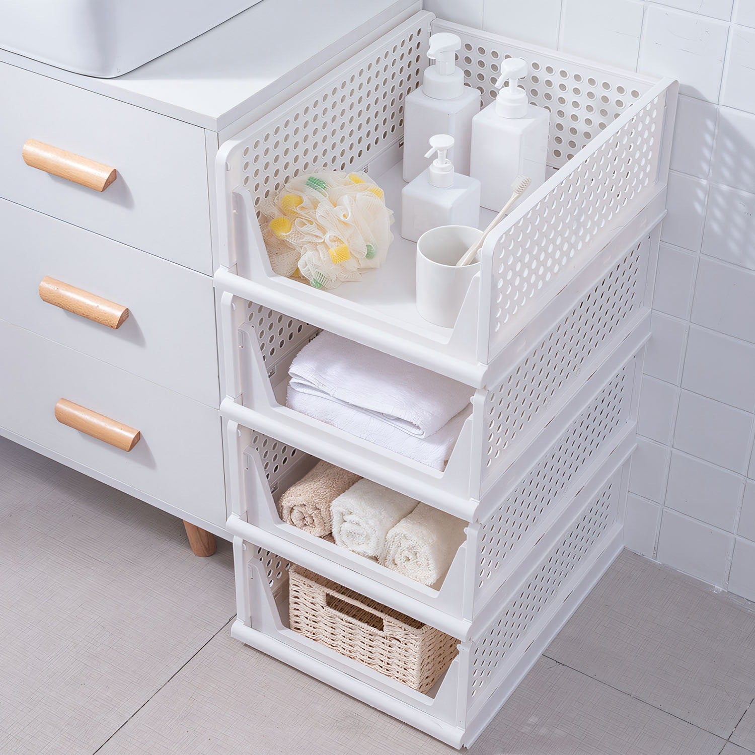 4 Packs Plastic Storage Box With Slide Rail Stackable  For Living Room Bedroom Wardrobe Fedex Shipping