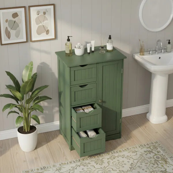 Forest Green, MDF With Paint And Melamine Veneer, Vertical Stripes, 56*30*82.5cm, 4 Drawers, 1 Door, Bathroom Vanity