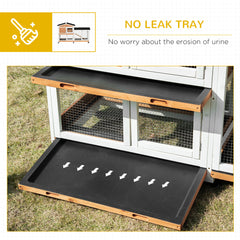 62" Wooden Mobile Rabbit Hutch with Wheels, Run Box, Slide-out Tray, Ramp, Yellow