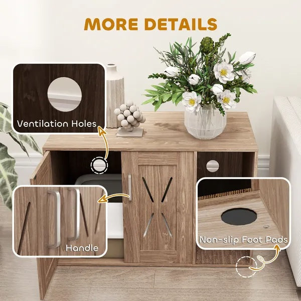 Cat Litter Box Enclosure With Scratching Board, Cat Washroom End Side Table, 31.5 X 19 X 20 Inch, Walnut Brown