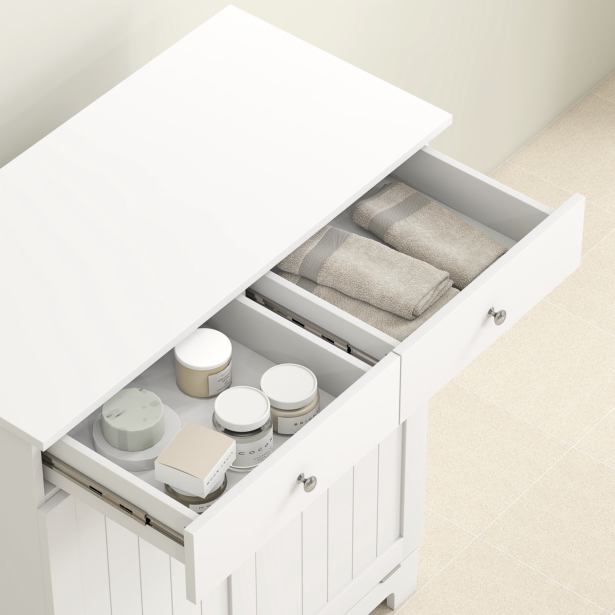 Laundry Hamper Cabinet, Laundry Cabinet with 2 Tilt Out Laundry Baskets and 2 Drawers, White