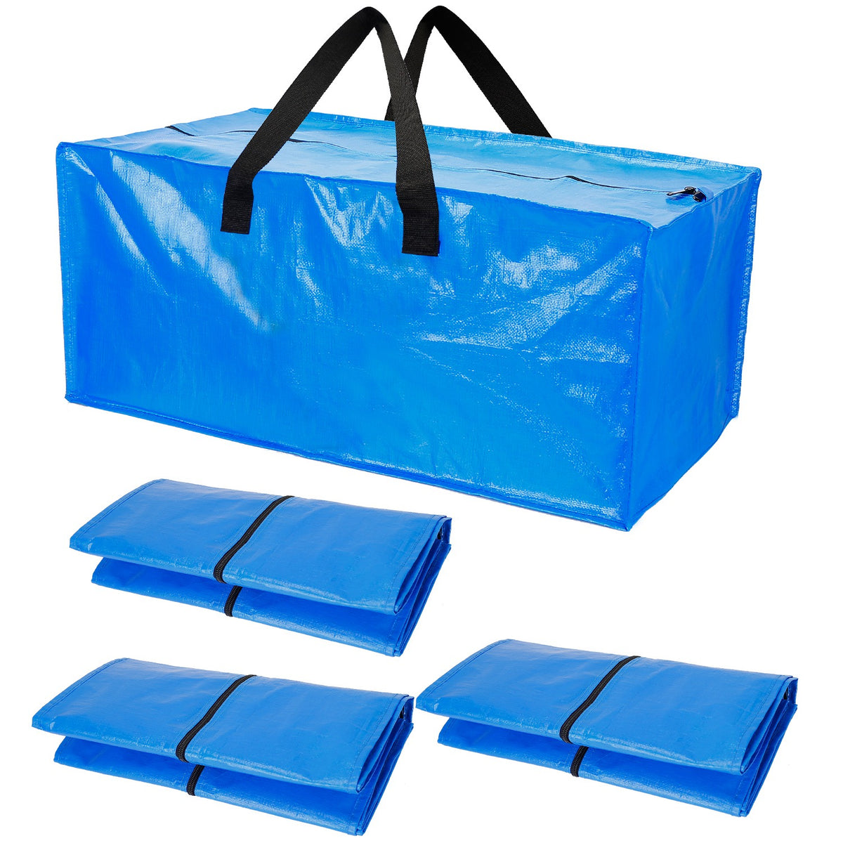 4Pcs Moving Bags Heavy Duty Container Reusable Plastic Totes Blue Moving Bin Zippered Storage Bag