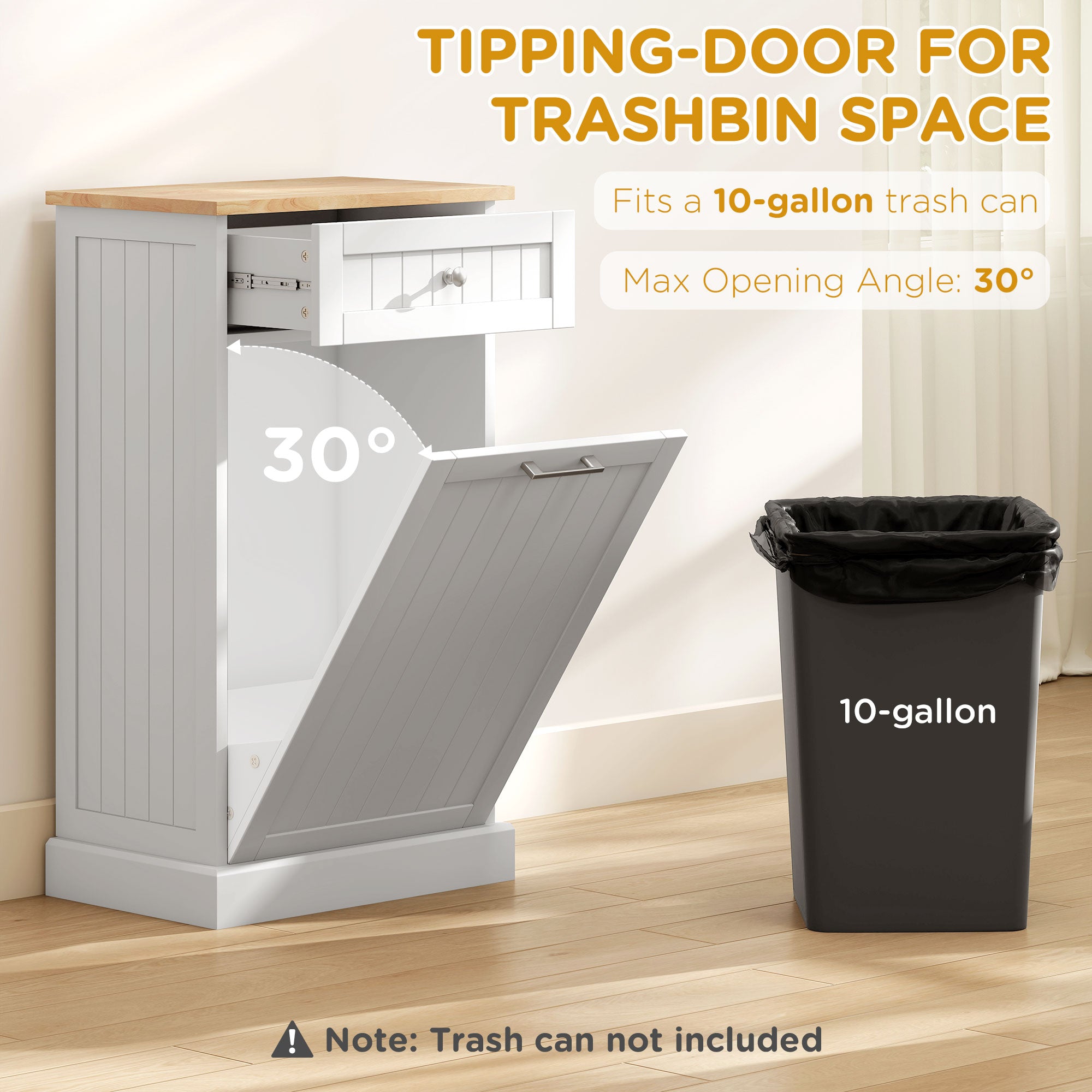 Kitchen Tilt Out Trash Bin Cabinet Free Standing Recycling Cabinet Trash Can Holder With Drawer, White