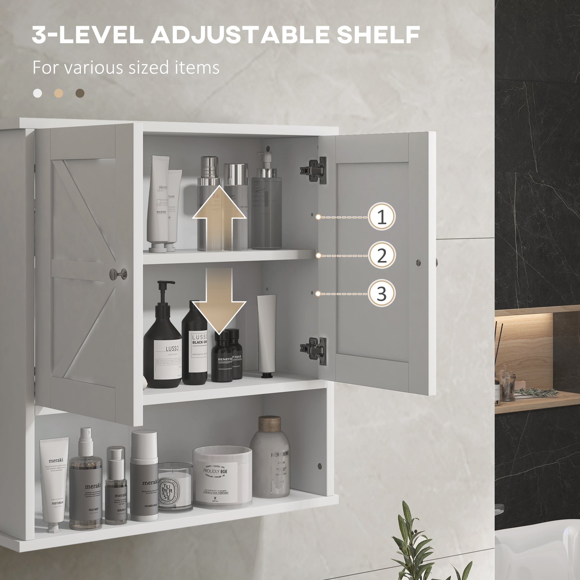 Farmhouse Bathroom Medicine Cabinet, Wall Cabinet with Barn Doors and Adjustable Shelf for Laundry Room, White