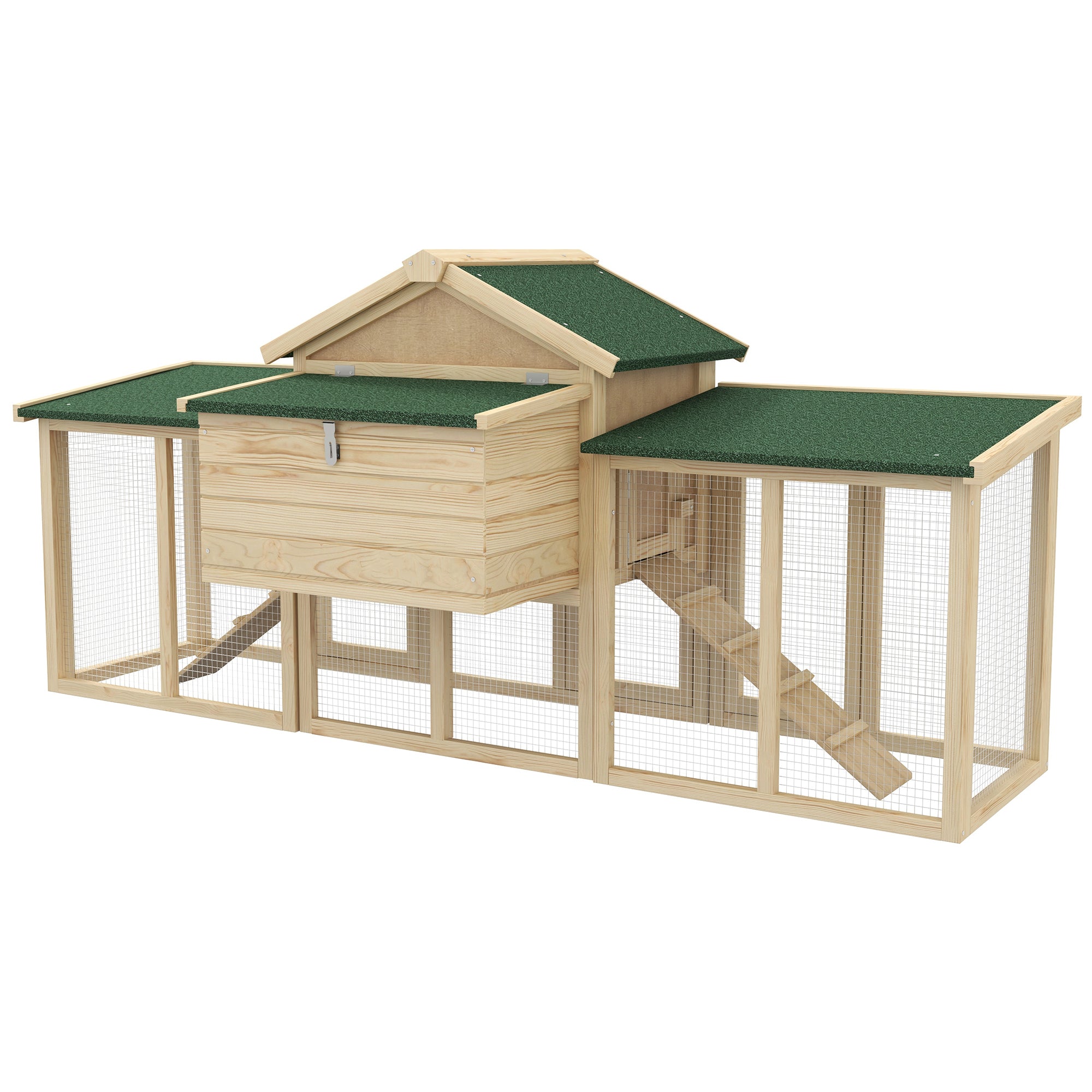 Wooden Chicken Coop ith Nesting Box, Double Runs, Removable Tray, Ramps, for Garden Backyard