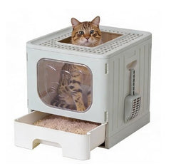 Covered Cat Litter Box, Large Foldable Cat Litter Box With Cat Litter Scoop  Easy-to-clean Drawer Design