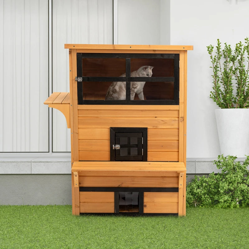 3-Tier Kitty Shelter With 5 Escape Doors, Weather Resistant, Yellow & Black