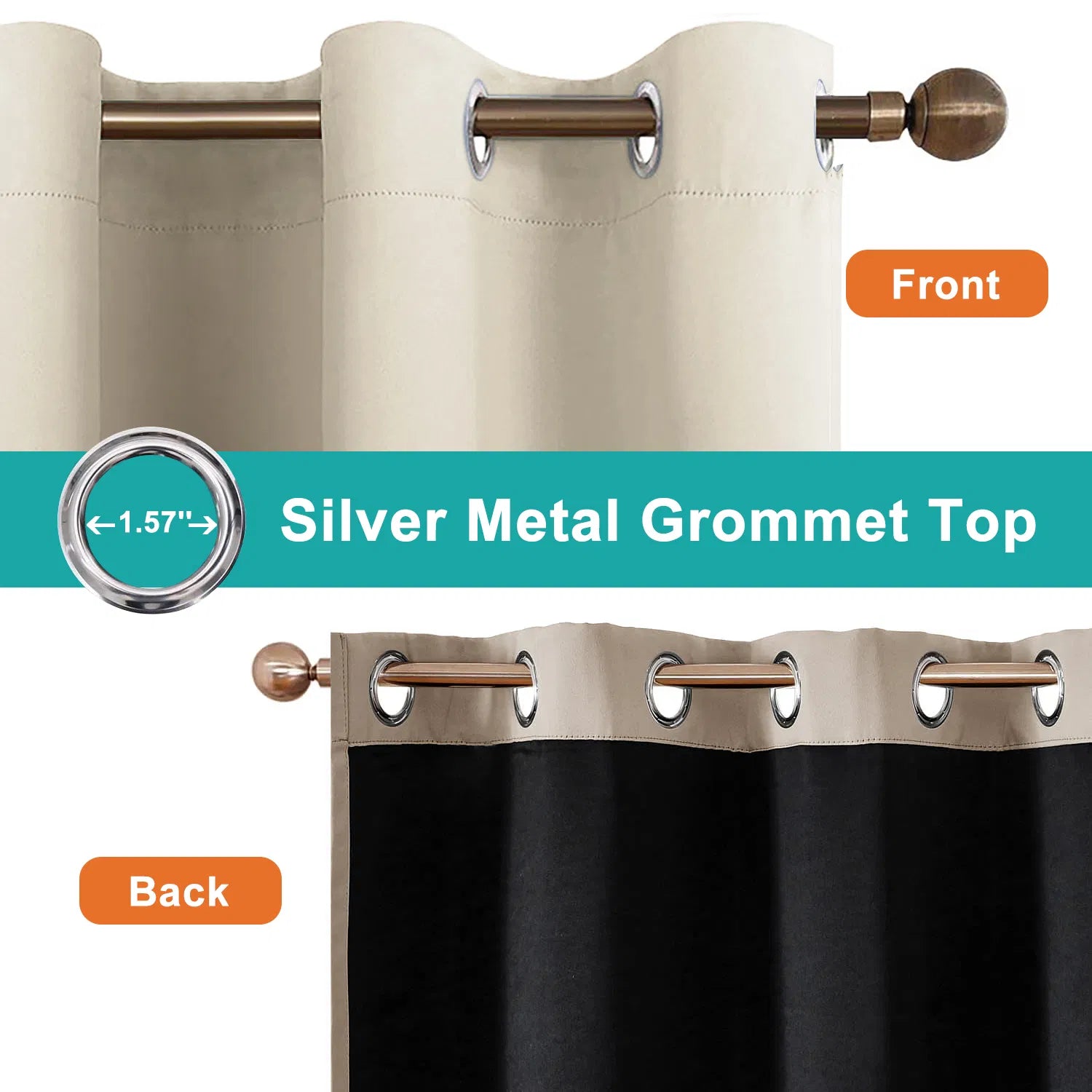 Polyester Grommets Thermal Insulated With Coated Lining 52 In.W63 In. L Indoor Blackout Curtains 3 Colors Available,Set Of 2