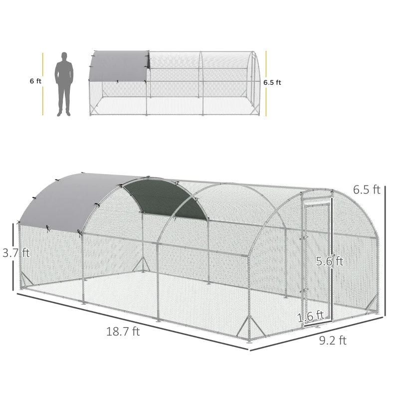Large Chicken Coop Metal Chicken Run With Waterproof And Anti-UV Cover, Dome Shaped Walk-in Fence Cage Hen House For Outdoor And Yard Farm Use, 1Tube Diameter,