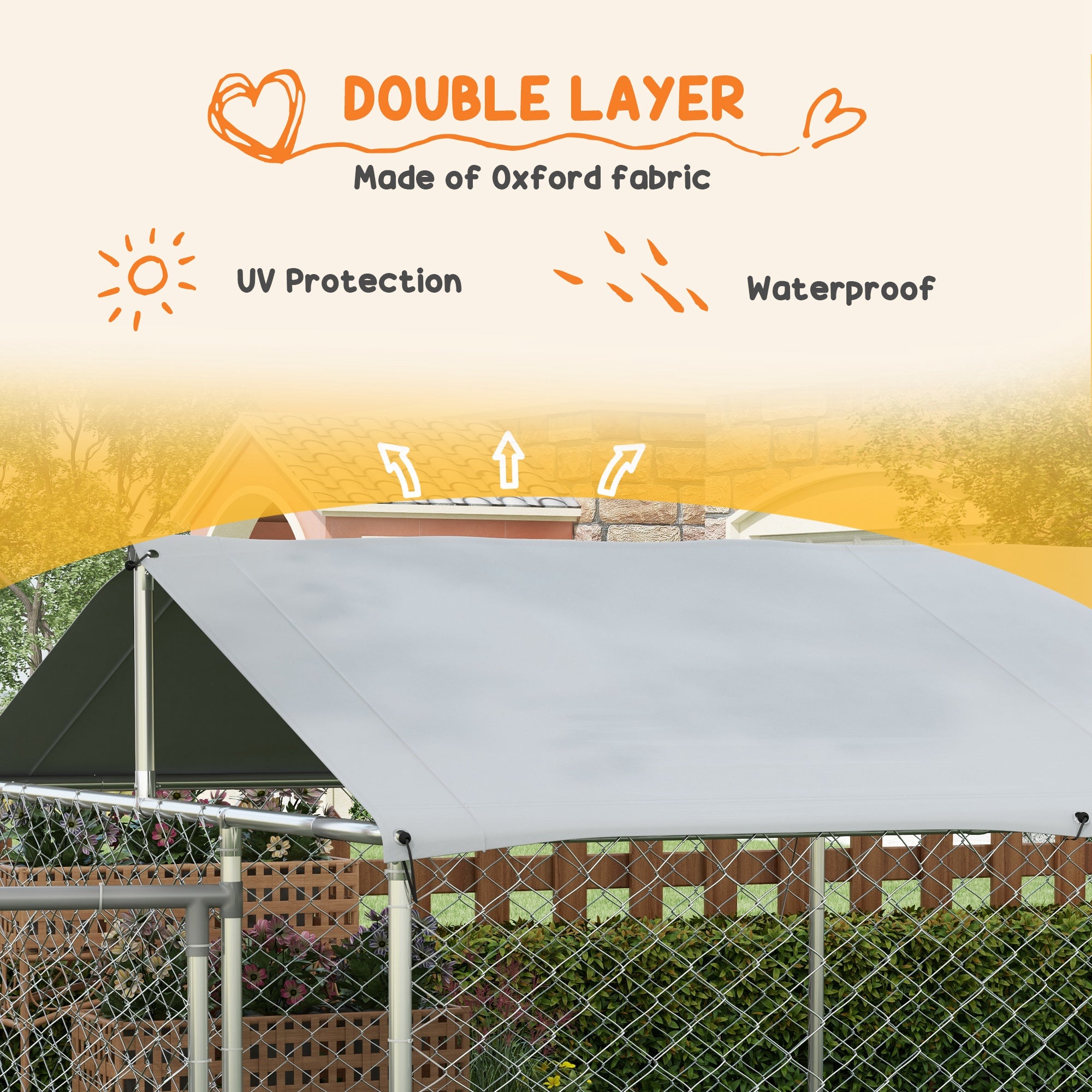 19.7' x 7.5' x 4.9' Outdoor Dog Kennel for Large-Sized Dogs with Waterproof UV Resistant Roof, Silver