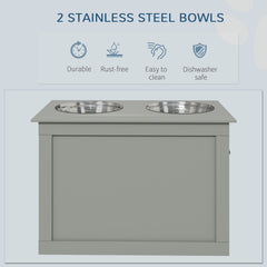 Raised Pet Feeding Storage Station with 2 Stainless Steel Bowls Base for Large Dogs and Other Large Pets, Gray