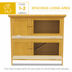 Wooden Bunny Hutch with Ramp, Indoor/Outdoor, Yellow