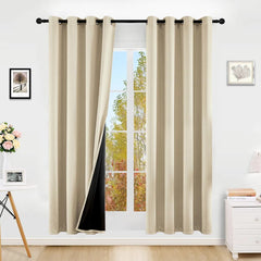 Polyester Grommets Thermal Insulated With Coated Lining 52 In.W63 In. L Indoor Blackout Curtains 3 Colors Available,Set Of 2