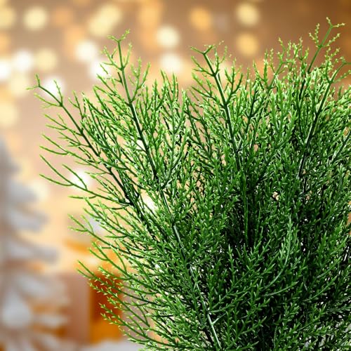 NOVWANG 60 Pieces Artificial Pine Branches, Artificial Cedar Stems And Artificial Snow Pine Branches For Christmas Decoration Christmas Picks For DIY Garland Craft Family Kitchen Holiday Decoration