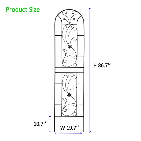 2 Pack Metal Garden Trellis 86.7" X 19.7" Rustproof Trellis For Climbing Plants Outdoor Flower Support Peacock Style Black
