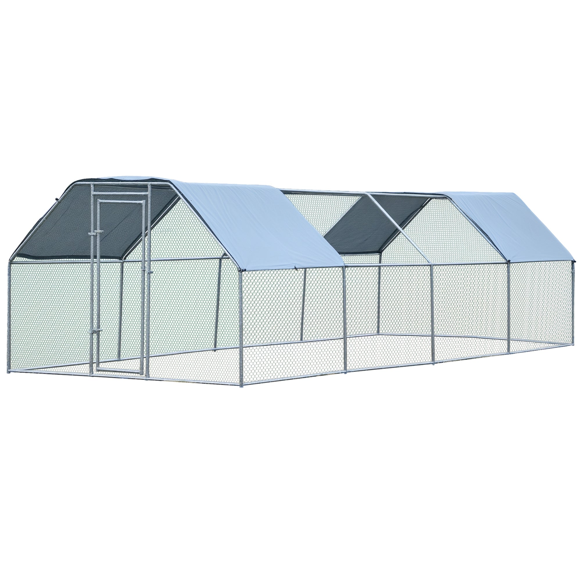 Large Chicken Coop Metal Chicken Run with Waterproof and Anti-UV Cover, Flat Shaped Walk-in Fence Cage Hen House for Outdoor and Yard Farm Use, 1.3" Tube Diameter, 9' x 24' x 6.5'