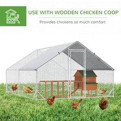 10' x 13' x 6.5' Metal Frame Chicken Run, Outdoor Hen House with Cover & Lockable Door