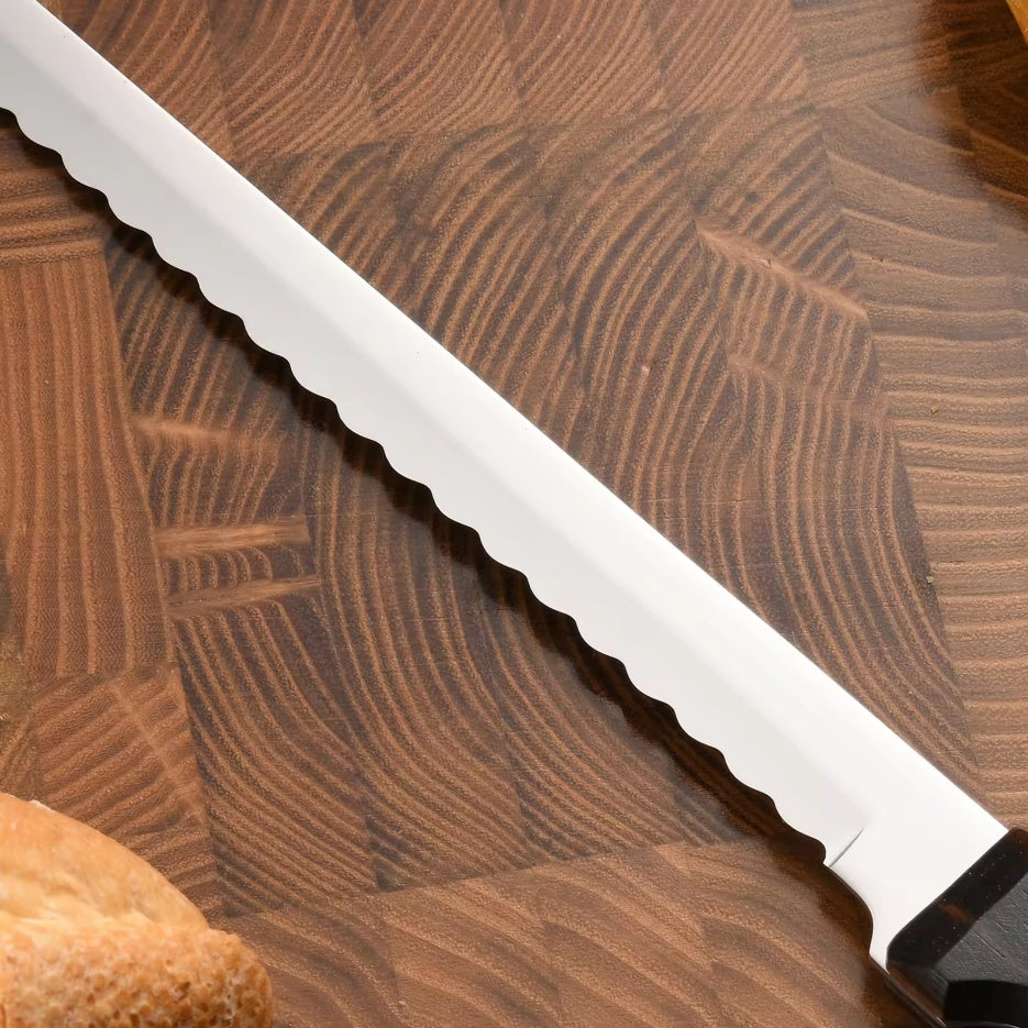 10-Inch Luxury Mirror Polished Carbon Steel Kitchen Bread Knife With Wooden Handle