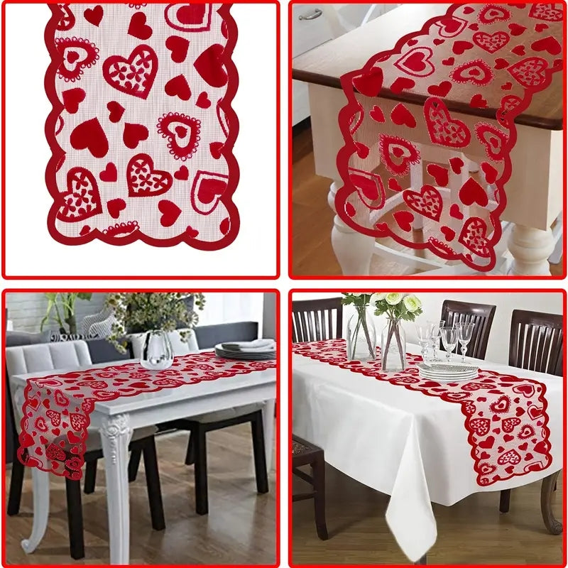 1pc Valentines Day Decorations Table Runner 13 X 72 Inch Lace Heart Table Runner For Wedding Party