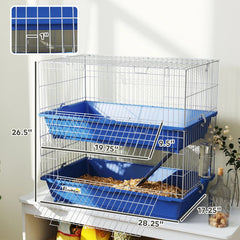 2-Tier Guinea Pig Cage, Ferret Cage, Chinchilla Cage, Small Animal Cage Indoor With Dish And Bottle, 2 Doors, Deep Bottoms, Ramp
