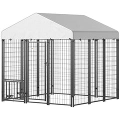 5.9 X 5.9 X 6 Outdoor Dog Kennel With Roof, Rotating & 4-Level Adjustable Bowls